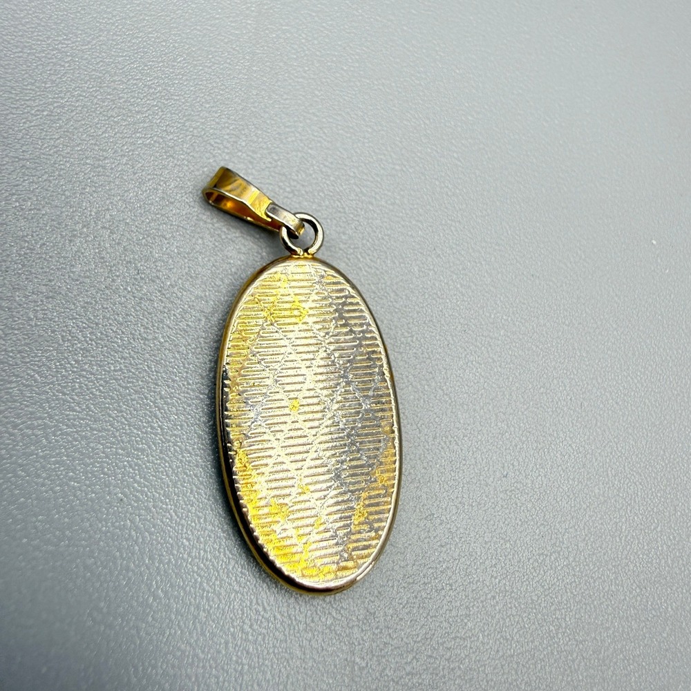 Vintage Gold Tone Damascene Bird Pendant 1.5" Floral Oval Dainty - Picture 4 of 6